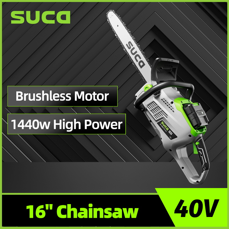 Suca 40V 16 Inch Lithium Battery Powered Chainsaw Electric Garden Tools Chain Saw Handheld Pruning Chainsaw for Wood Cutting