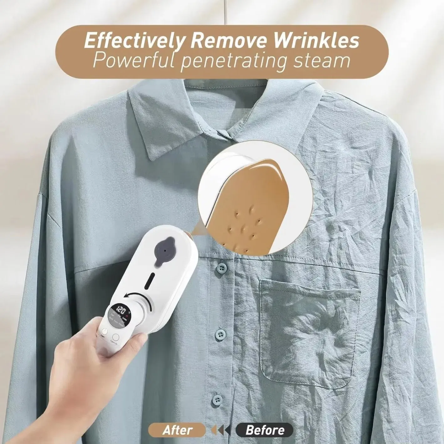 Compact Handheld Travel Fabric Steamer for Effortless Home and Travel Use