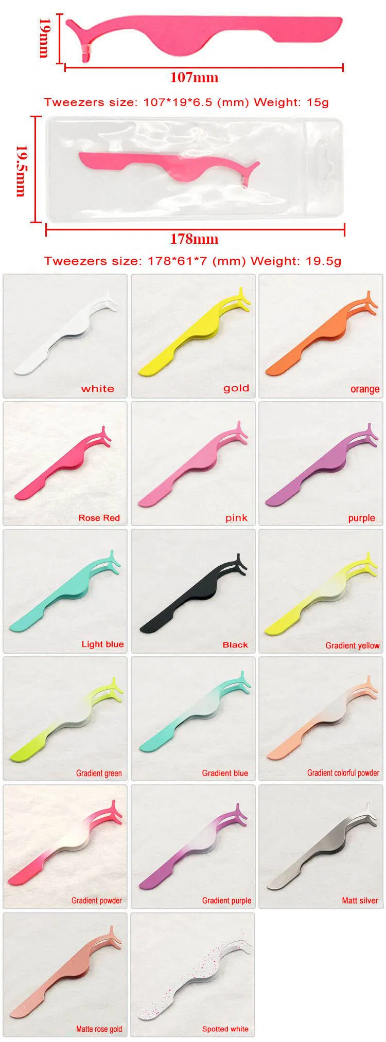 Eyelash Tweezer Private Label Top Quality Custom Stainless Steel Colorful Eyelash Applicator Tweezers