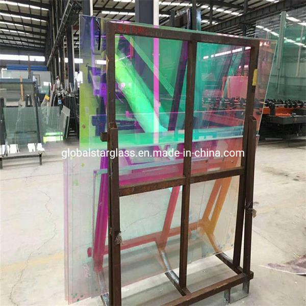 Dichroic Coated Pink Green Colorful Semi-Reflective Color Changing Magic Glass for Curtain Wall Can Be Tempered