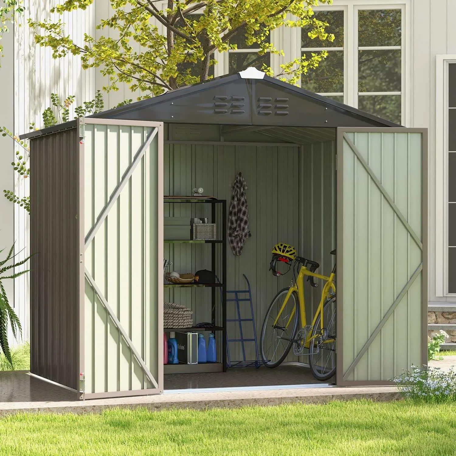 8*6FT Organized Multiuse Tool House Designed as Weather Resistant Storage Shed and Aesthetic Garden Shed for Villa Home Shed