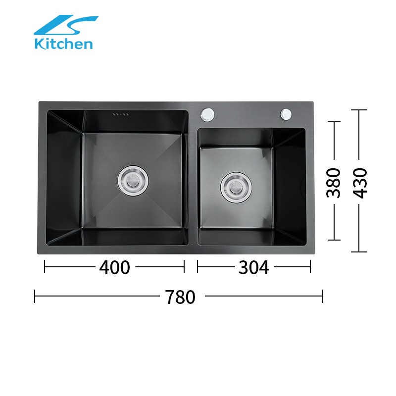 Commercial 201/304 Black Nano Double Bowl Handmade Stainless Steel Kitchen Sink with CE Sink Certificate Fregadero De La Cocina