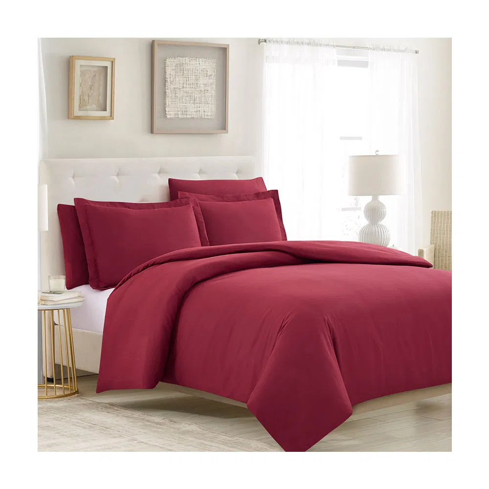 High-Quality Well Brushed and Soft Anti-Pilling Microfiber Duvet Cover Set, Queen Size Burgundy/Maroon Color, Button Closure
