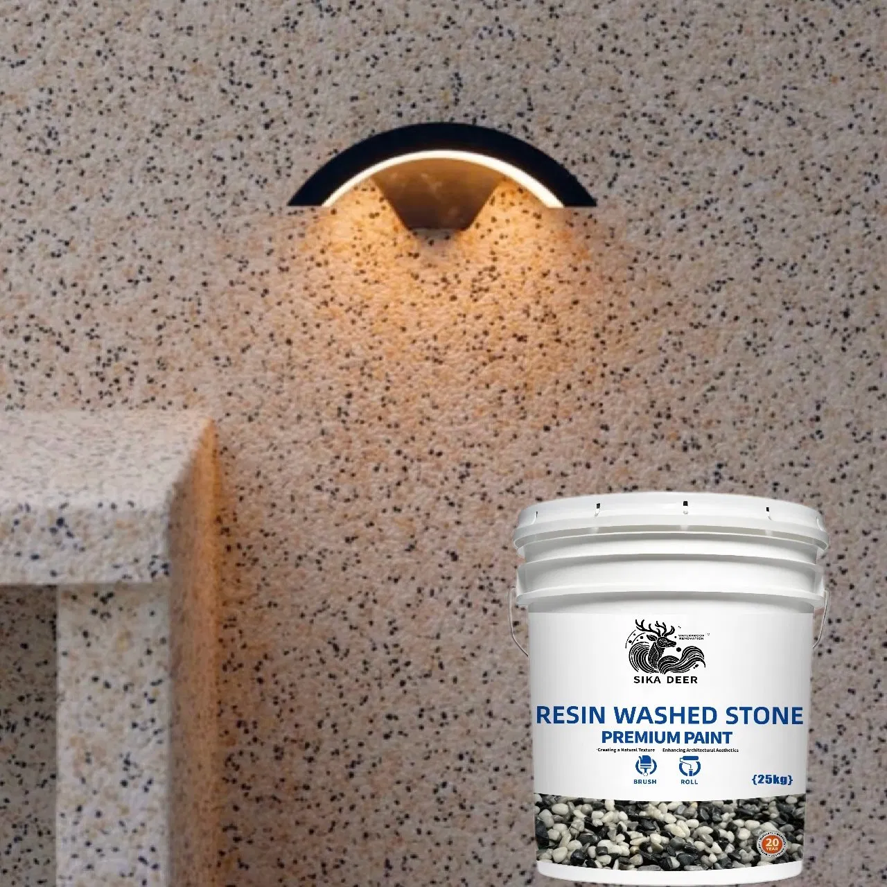 Exterior Floors and Walls Designed with Natural Textured Resin Washed Stone Coating