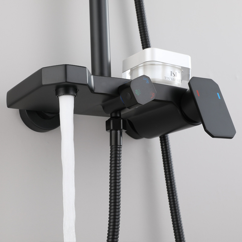 Round Top Rainfall Wall Mounted Single Handle Bathroom Stainless Steel 304 Black Shower Head Shower Set