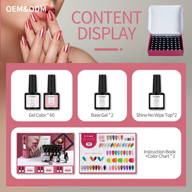 OEM Gel Nail Polish Kit 60 Colors Private Label Cheap Price Base Coat Top Coat Colors Kit