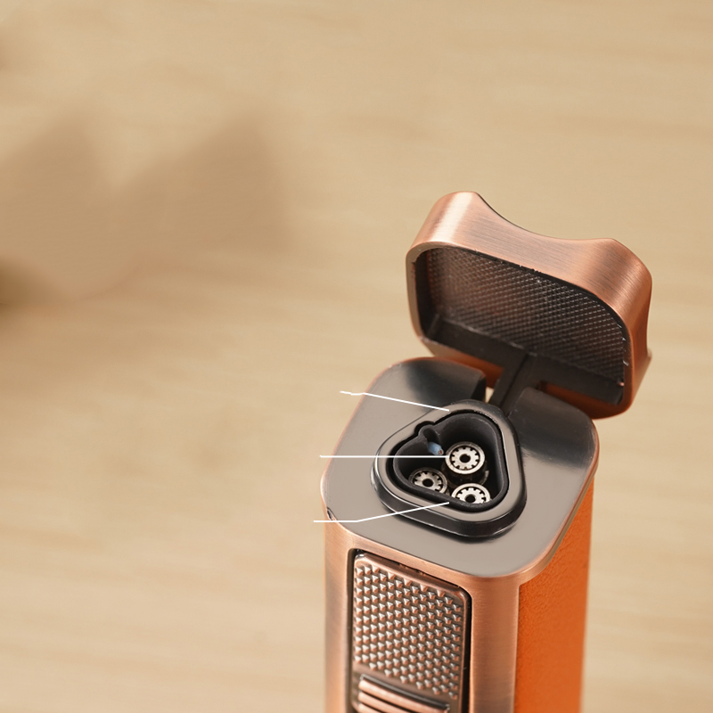 Cigar Specific Three Flame High-Temperature Lighter with Cigar Cutter