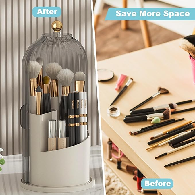 Makeup Brush Holder Organizer with Lid-360 Rotating Wbb26356