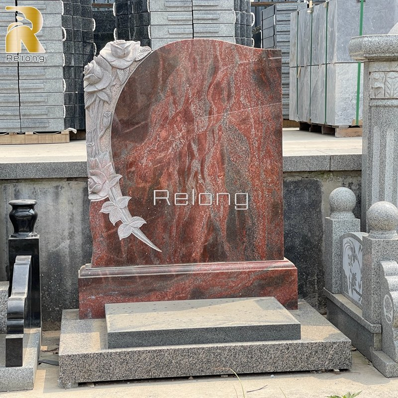 Customized Hand Carved Religious Headstone Red Granite Catholic Headstone