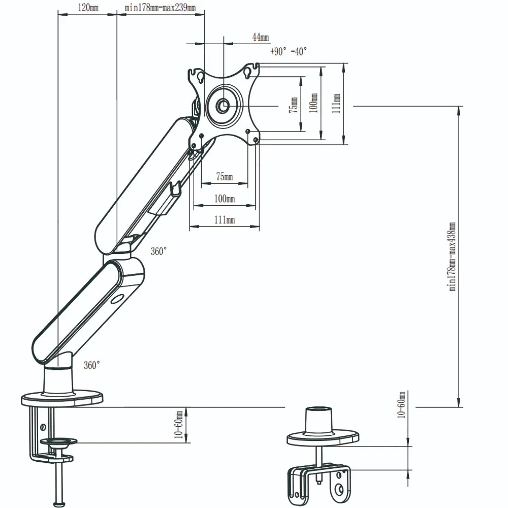 Ws-A100-B Cost Effective Mechanical Spring Adjustable Monitor Bracket Stand as Office and Home Furniture