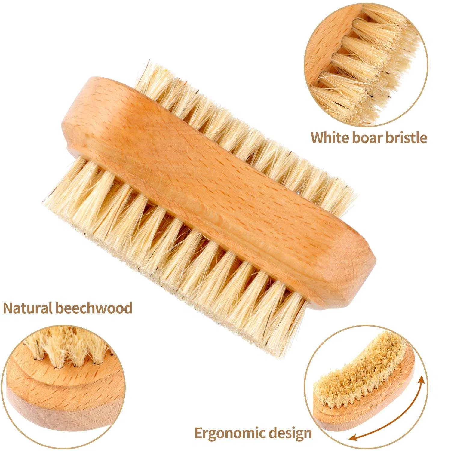 Wholesale Natural Dual Bristle Wood Cleaning Brush Bamboo Beauty Fingernail Scrubber Softl Dust Brushes