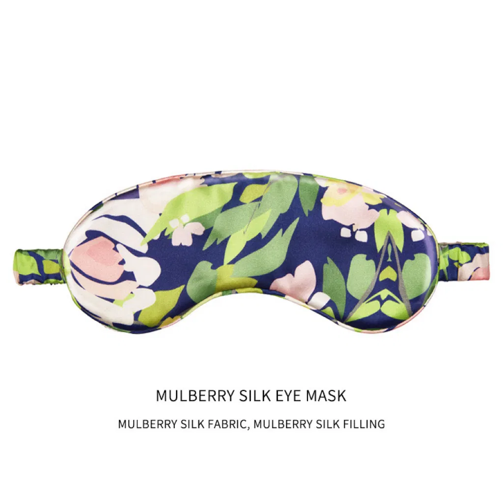 100% Mulberry Silk Sleep Mask Eye Mask Spray Printing Blindfold with Double Layer Silk Filling and Elastic Strap for Full Night's Sleep, Travel and Nap