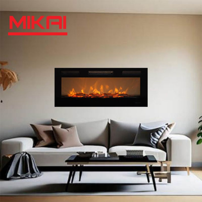 Modern 220~240V Wall-Mounted Remote Control LED Light Simulated Flame 1500W Space Heating Function Electric Fireplace
