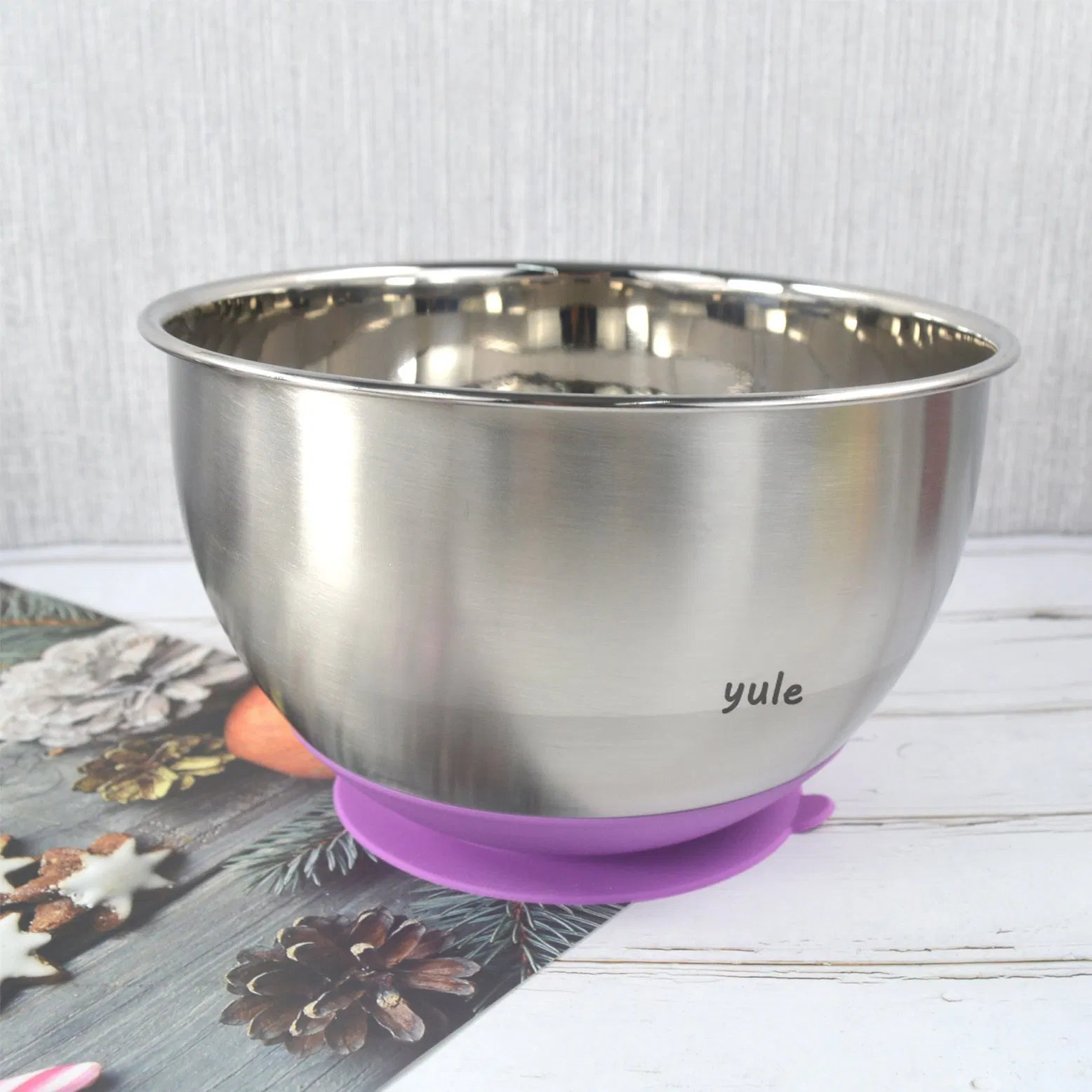 Stainless Steel Non Slip Bottom Salad Vegetable Food Storage 3 Piece 1.5/3/5qt Stainless Steel Mixing Bowls with Suction Cups Bowl