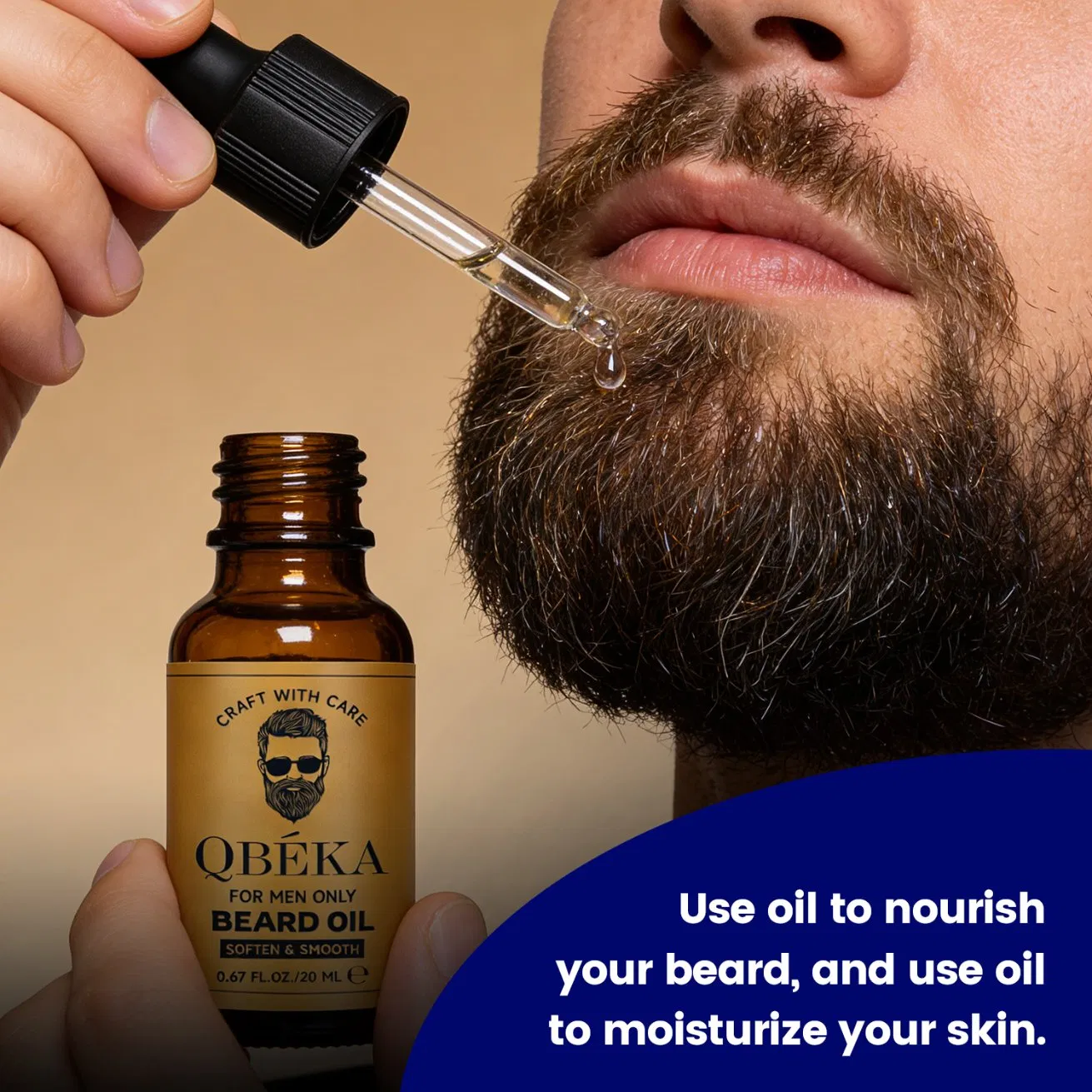 Qbeka Premium Beard Oil for Men All-Natural Moisturizer with Argan & Jojoba for Softening, Conditioning, and Taming Coarse Facial Hair