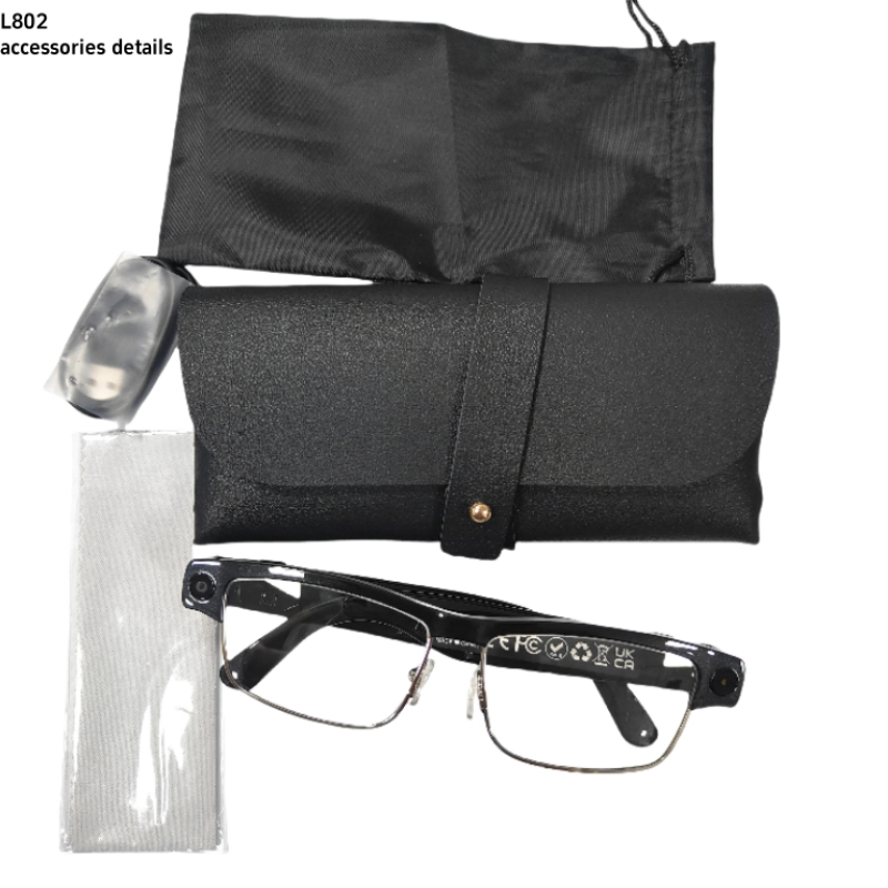 L802 Black Frame and Lens Ai Translator Smart Glasses 8MP Anti Shake Camera Video Recording Music Playback Voice Call Eyeglasses