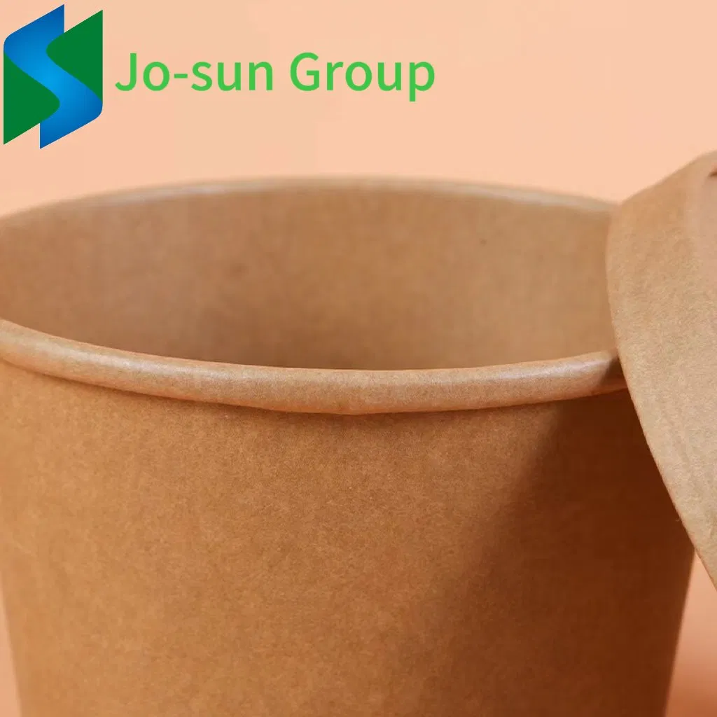 Jo-Sun Hot Sale Wholesale Disposable Round Takeout Kraft Paper Salad Lunch Bowl with Lid 1100ml
