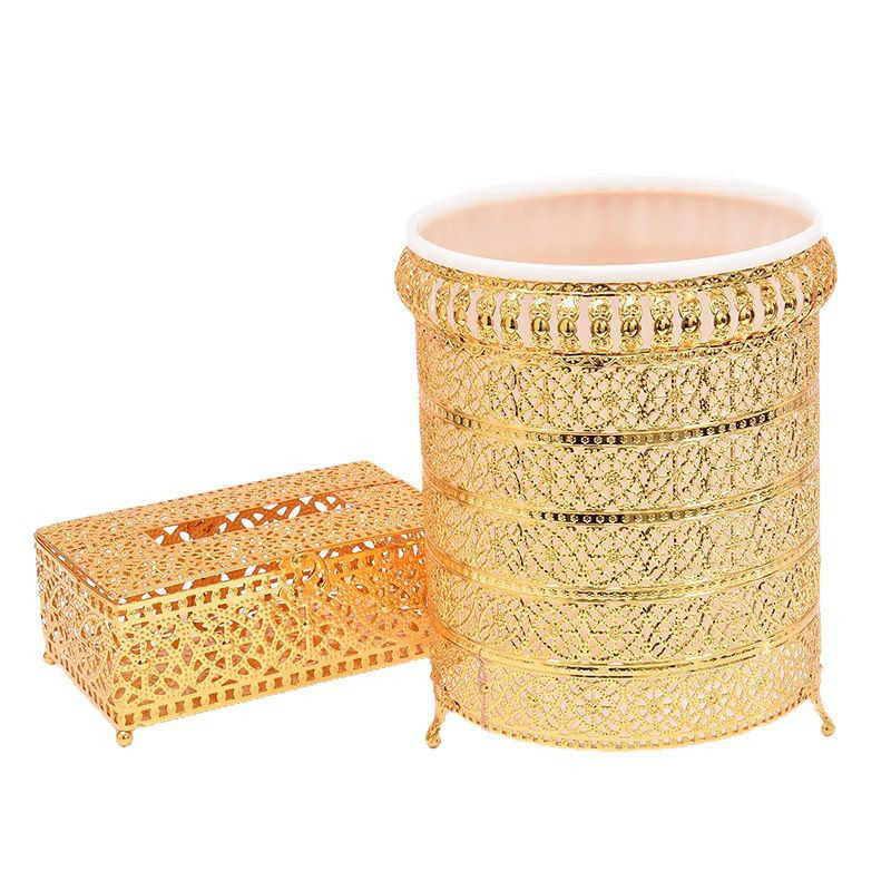 Electroplating Metal Home Decoration Tissue Box Trash Can Set