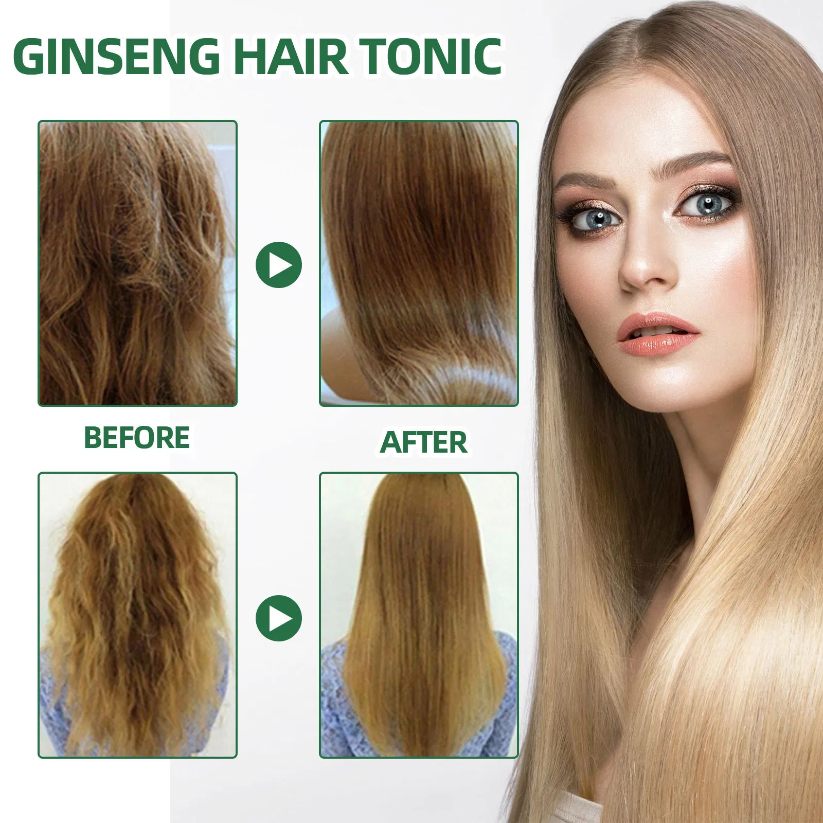 Wholesale Natural Herbals Ginseng Hair Tonic Liquid Hair Regrowth Anti Hairloss Serum Hair Growth Essential Oil Spray OEM