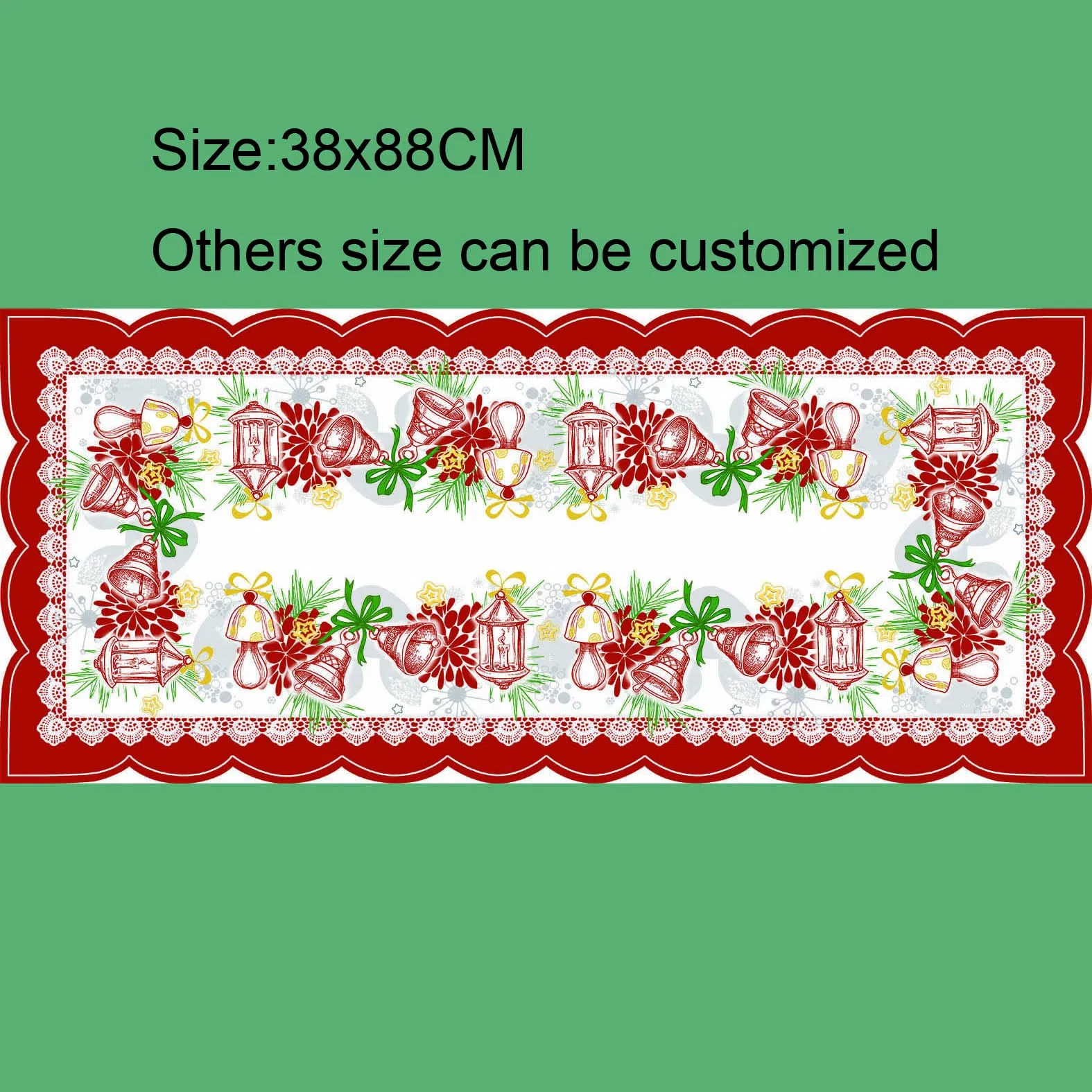 Bell Lamp Light Design and Lace Christmas Table Runner