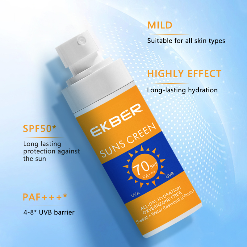 Hot Sale 60ml Natural Sun Care Organic Ingredients Physical Chemistry Sunblocking Sunscreen SPF70+++