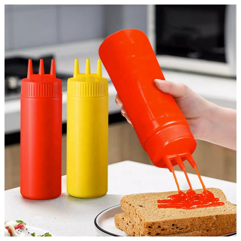 Reusable Plastic Kitchen Condiment Sauce Dispenser Ketchup Bottle with 3 Holes