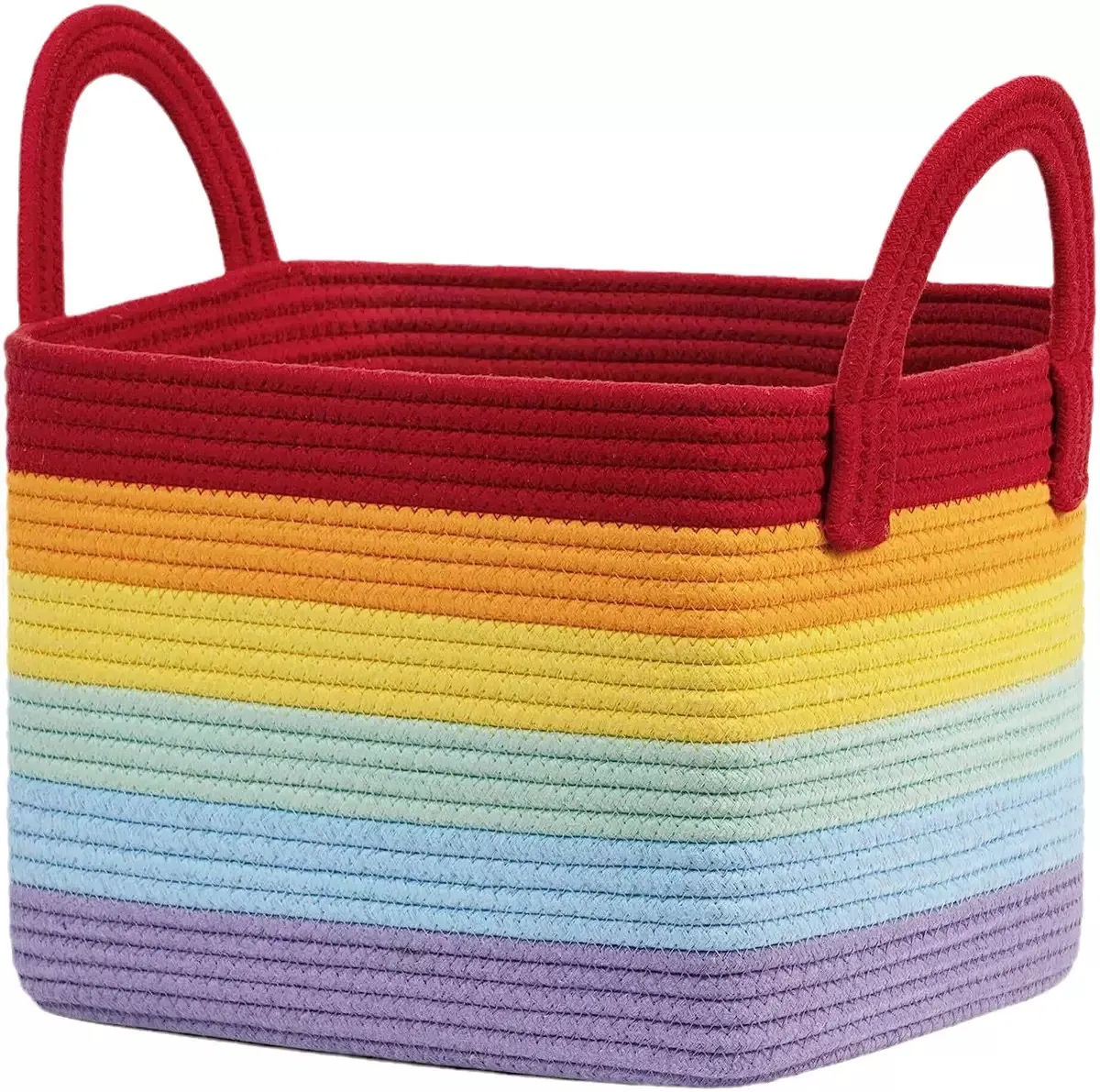 Rainbow Color Woven Baskets Cotton Rope Storage Basket for Kids