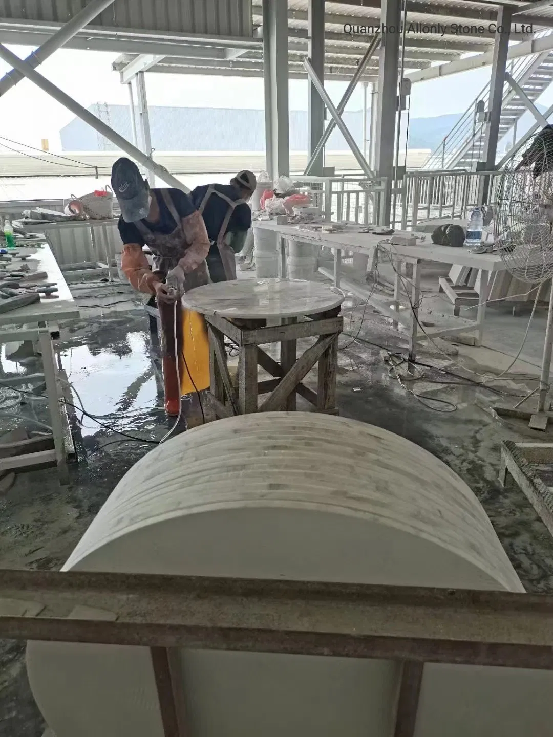 Round Arabescato White/Volakas White Stone Coffee Marble Table Top