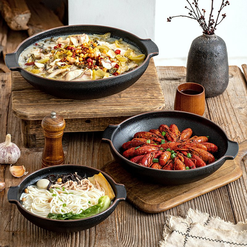 Chinese Cabbage Fish Bowl with Handles 8/10/12 Inch Household Ceramic Soup Bowl
