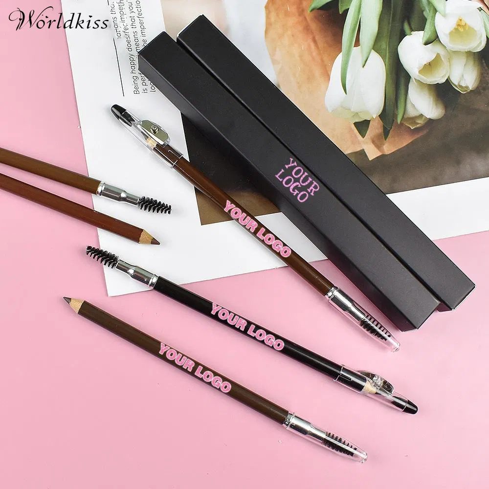 Vegan Five Color Waterproof Dual Wooden Brown Eyebrow Pencil Sharpener Pencil