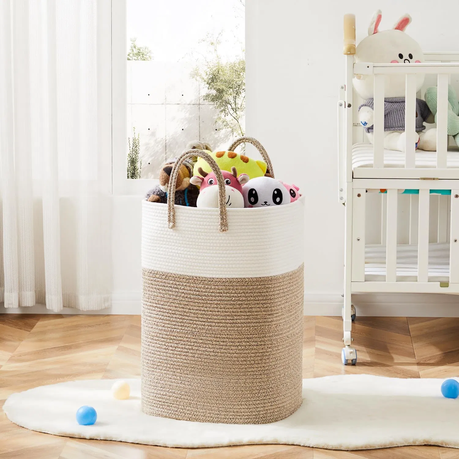 Laundry Basket Woven Cotton Rope Laundry Hamper Cotton Storage Basket for Dirty Clothes Baby Toys