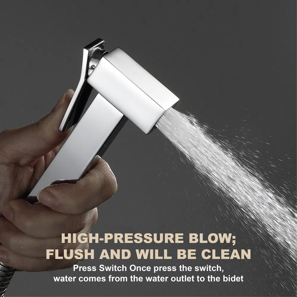 Square Chrome Bidet Spray Gun Handheld Brass Bidet Sprayer Toilet Washing Shattaf Bidet Spray