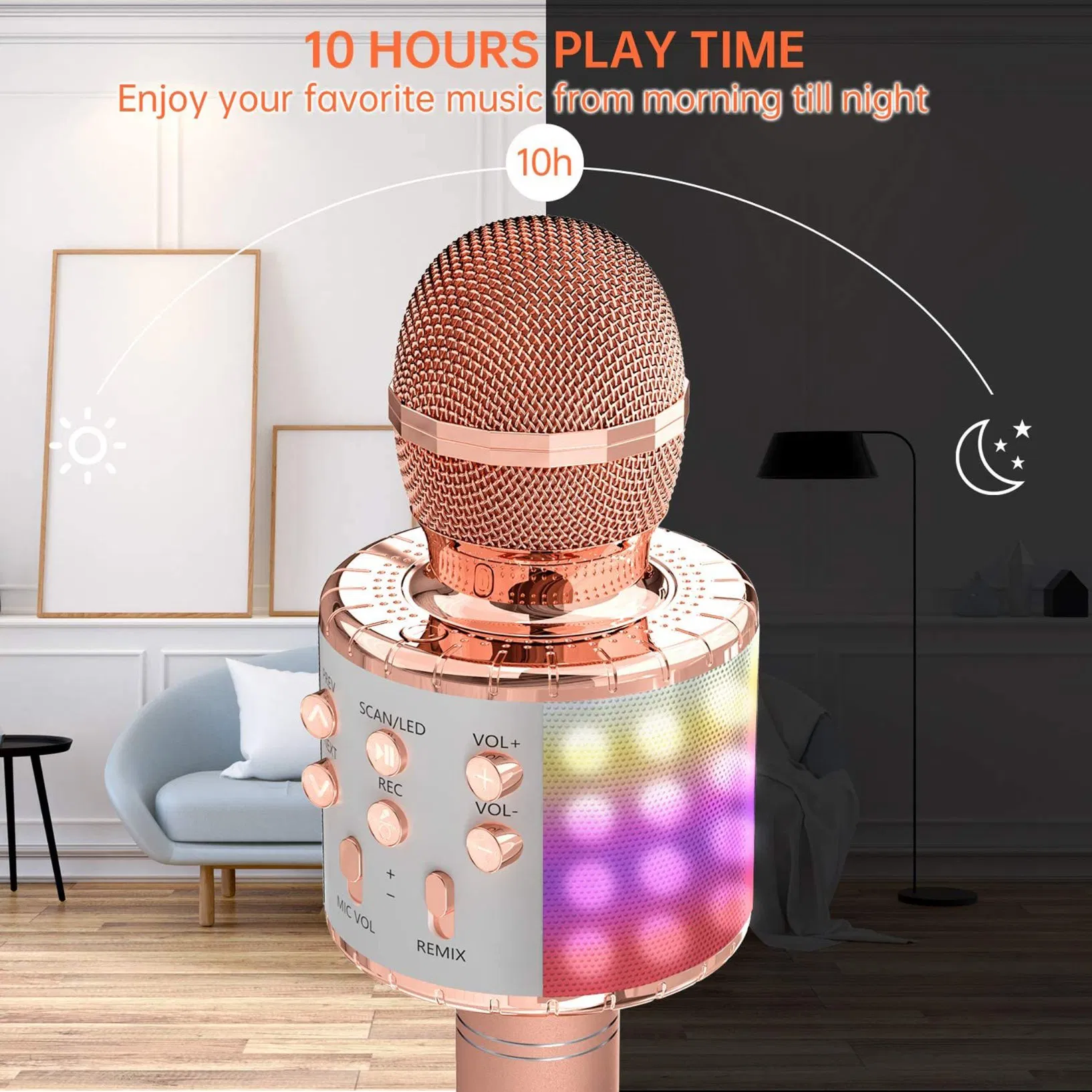 LED Lights Great Gifts Toys for Girls Boys Adults Wireless Bluetooth Karaoke Microphone