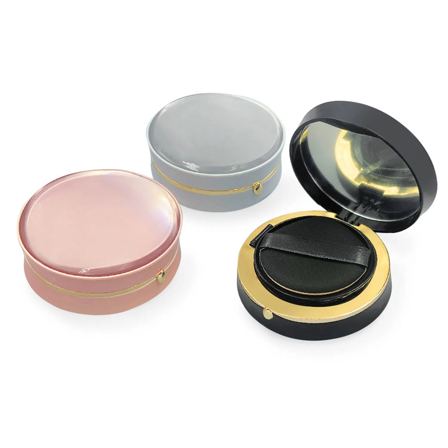 Gold Edge Luxurious Portable Air Cushion Puff Bb Cream Container Dressing Box Empty Compact Powder Cases with Air Cushion Sponge Powder Puff