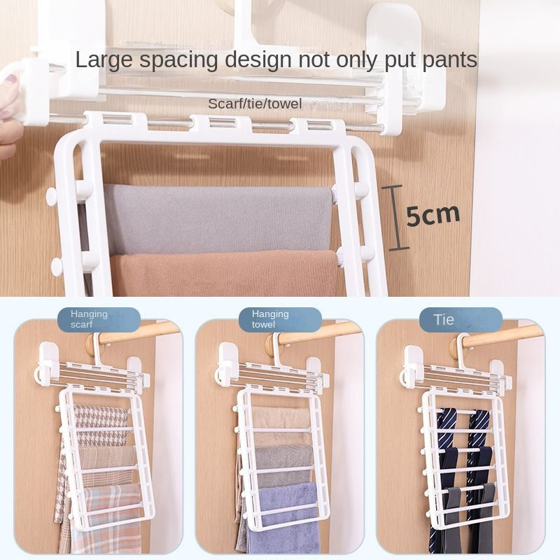 Bold Folding Telescopic Plastic Wall-Mounted Non-Perforated Multi-Layer Trouser Rack Hanger