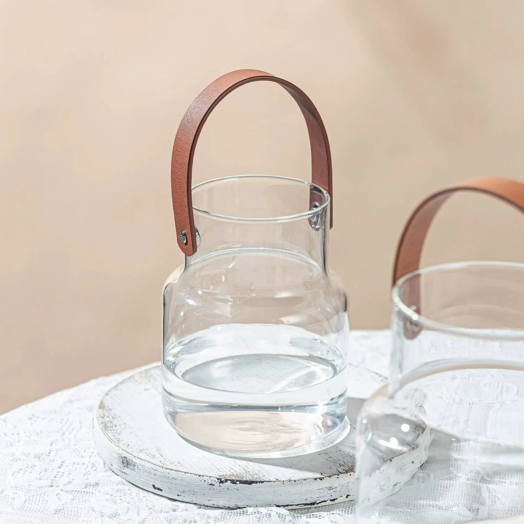 Modern Simple Flower Ornament Leather Satchel Shape Home Decor Storage Vase Glass & Crystal Vase