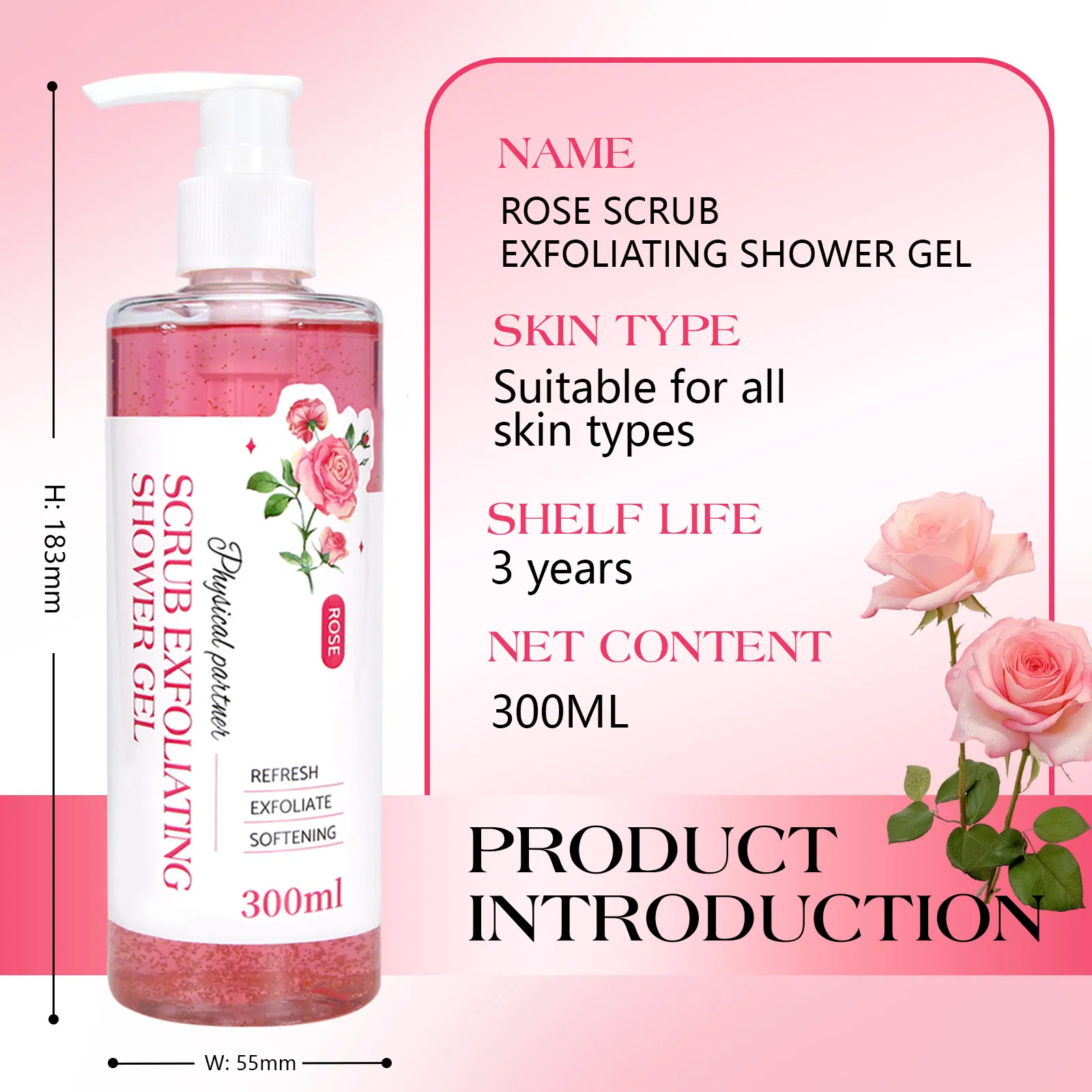 Beauty Cosmetics Body Care Shower Moisturizing Nourishing Rose Scrub Exfoliating Shower Gel