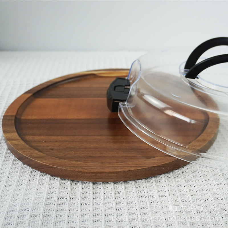 Single Compartment Bamboo Serving Tray Kitchen Cutting Board Round Charcuterie Board with Plastic Clear Locking Lid