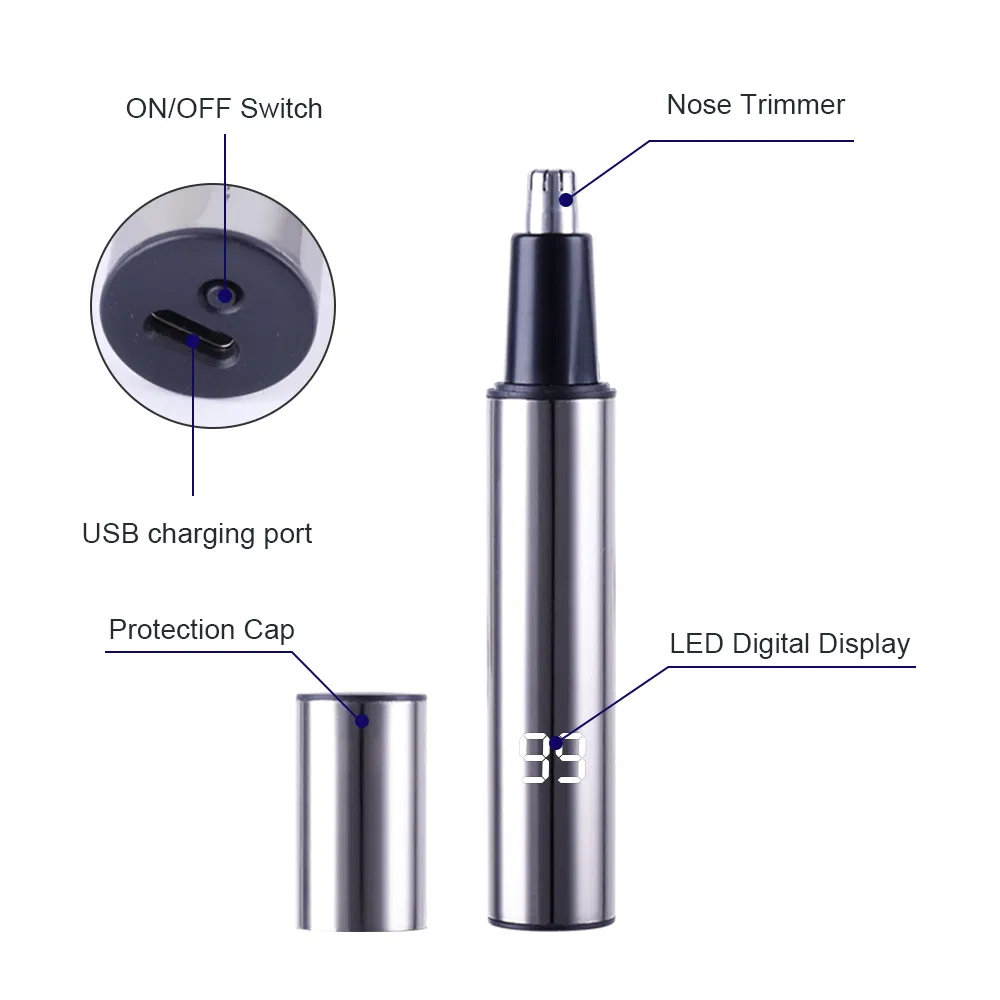 Professional USB Rechargeable Nose Clippers Eyebrow Facial Hair Trimmer Electric Nose Trimmer for Men with LED Display