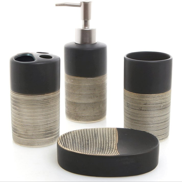Luxury 4-Piece Bathroom Set: Soap Dispenser, Toothbrush Holder, Tumbler
