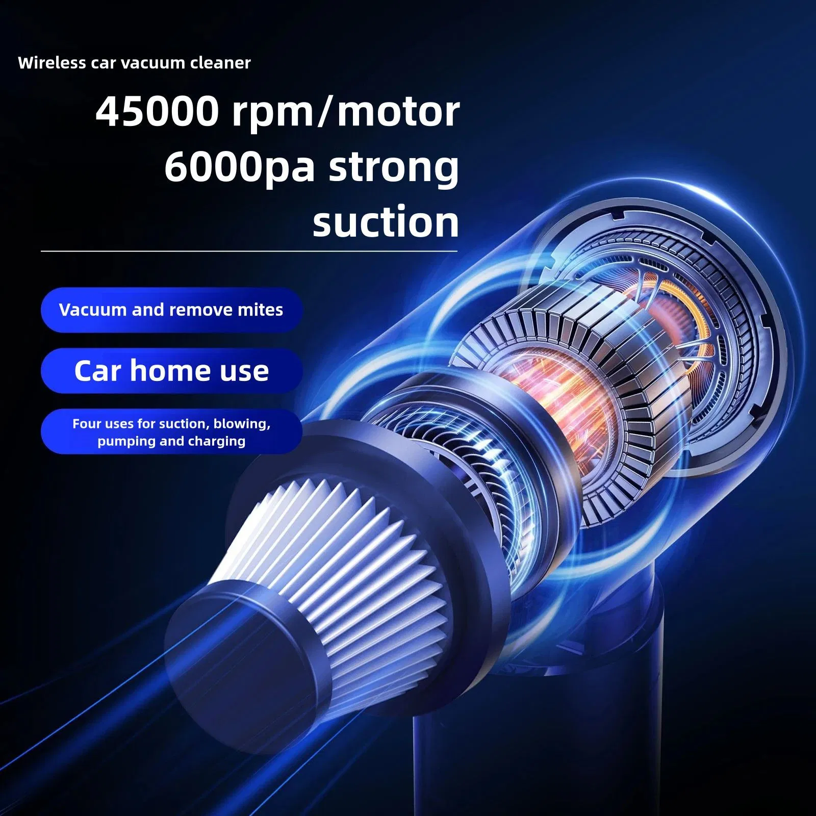 Portable Wireless Car Vacuum Cleaner Integrated Dust Cleaning Blowing & Suction All-in-One Handheld Car Vacuum Cleaner with Dual Use for Home & Car