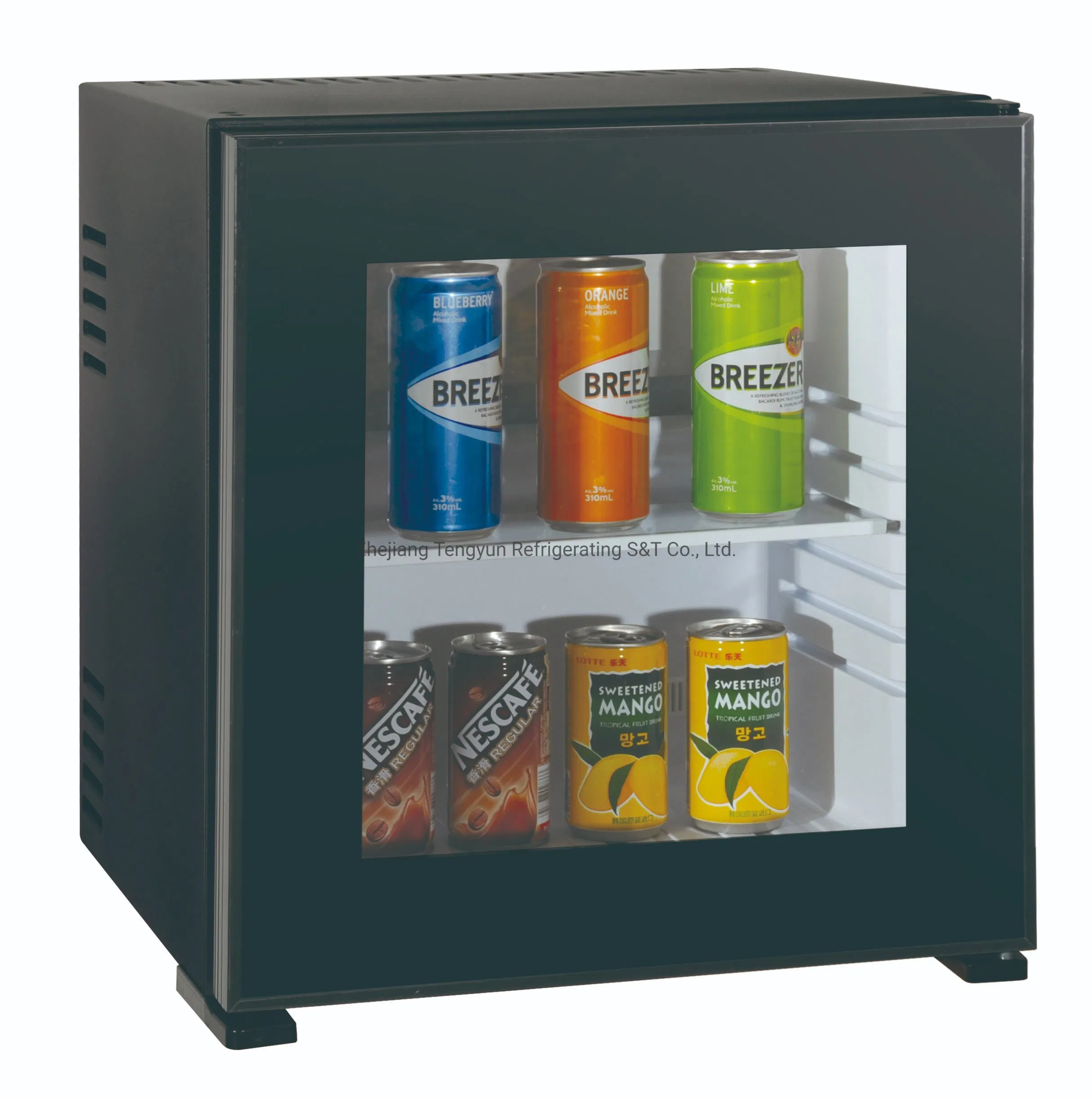 Counter Top Locking Hotel Minibar Display Cooler Glass Door Refrigerator 28L Black Color for Drinks