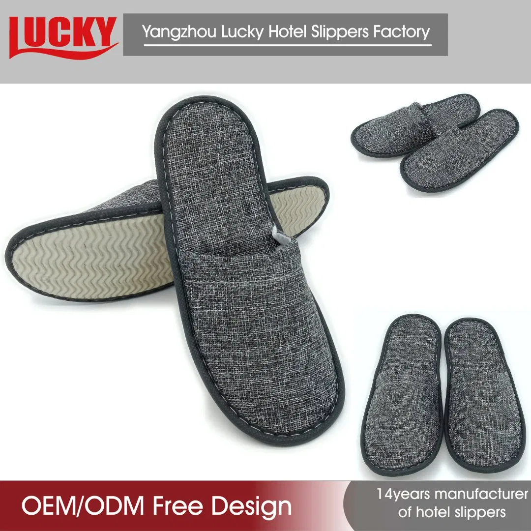 New Eco-Friendly Hotel Slippers Manufacturer Grey Linen SPA Slippers Sustainable Biodegradable Eco-Friendly Slippers for Hotels Disposable
