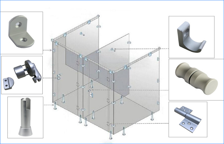 Aluminum Public Toilet Partition Accessories Toilet Cubicle Fittings for Office Building