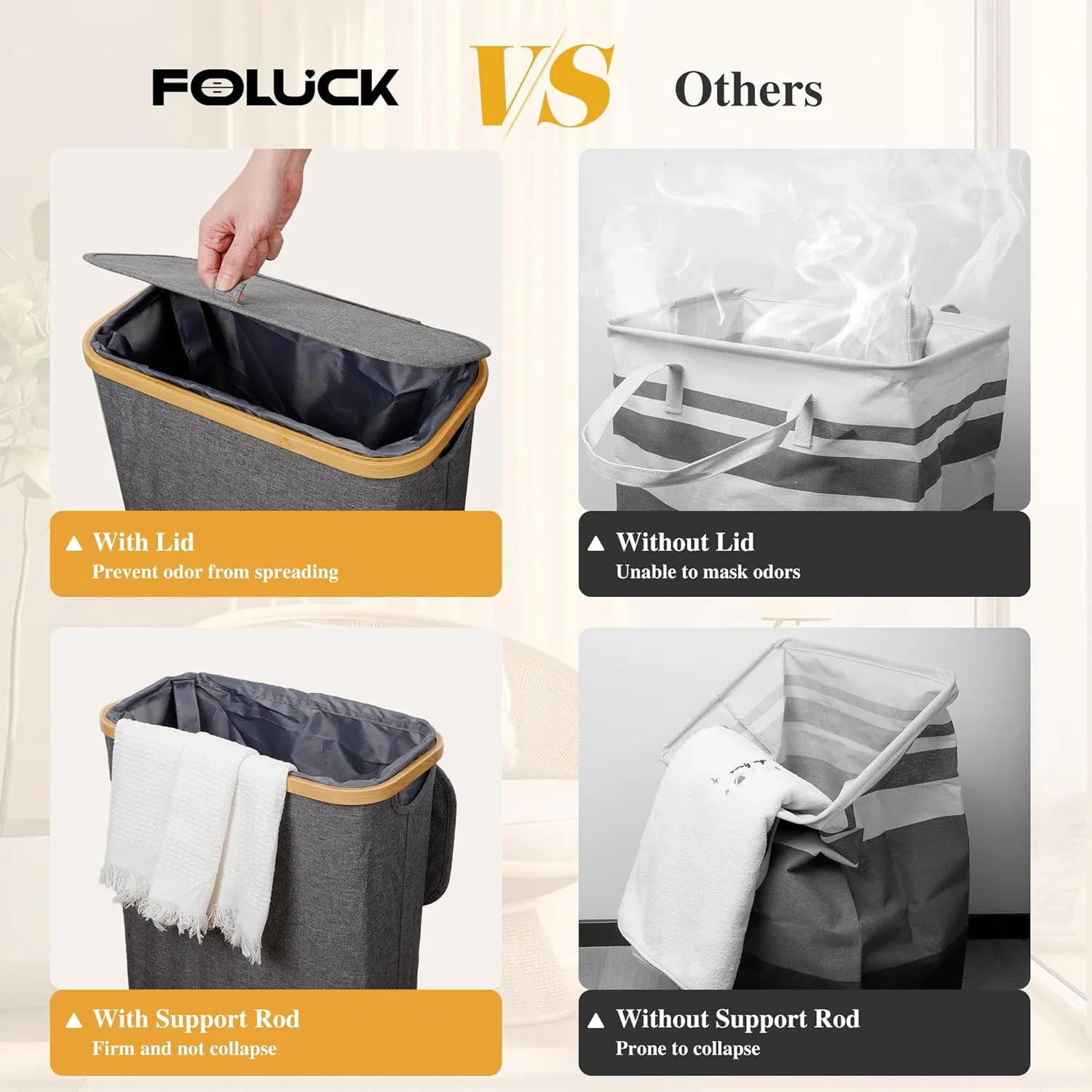 Bamboo Household Bedroom Laundry Room Laundry Basket with Lid and Inner Bag for Clothes and Miscellaneous Items