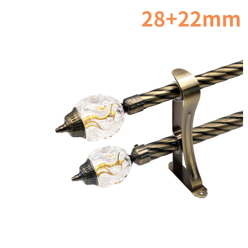 28+22mm Curtain Rod Double Rod Glass Head Roman Twist Rod