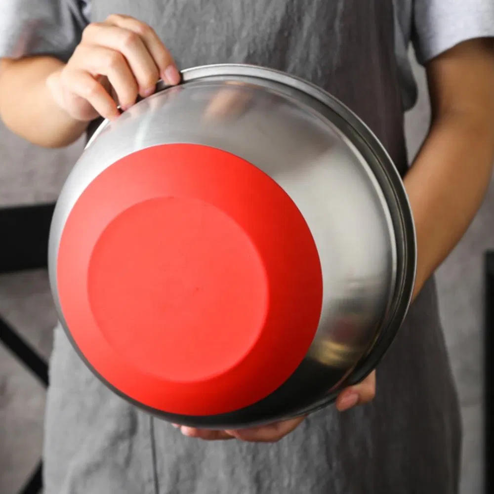 304 Stainless Steel Salad Mixing Bowls with Cover Lid and Non-Skid Silicone Base
