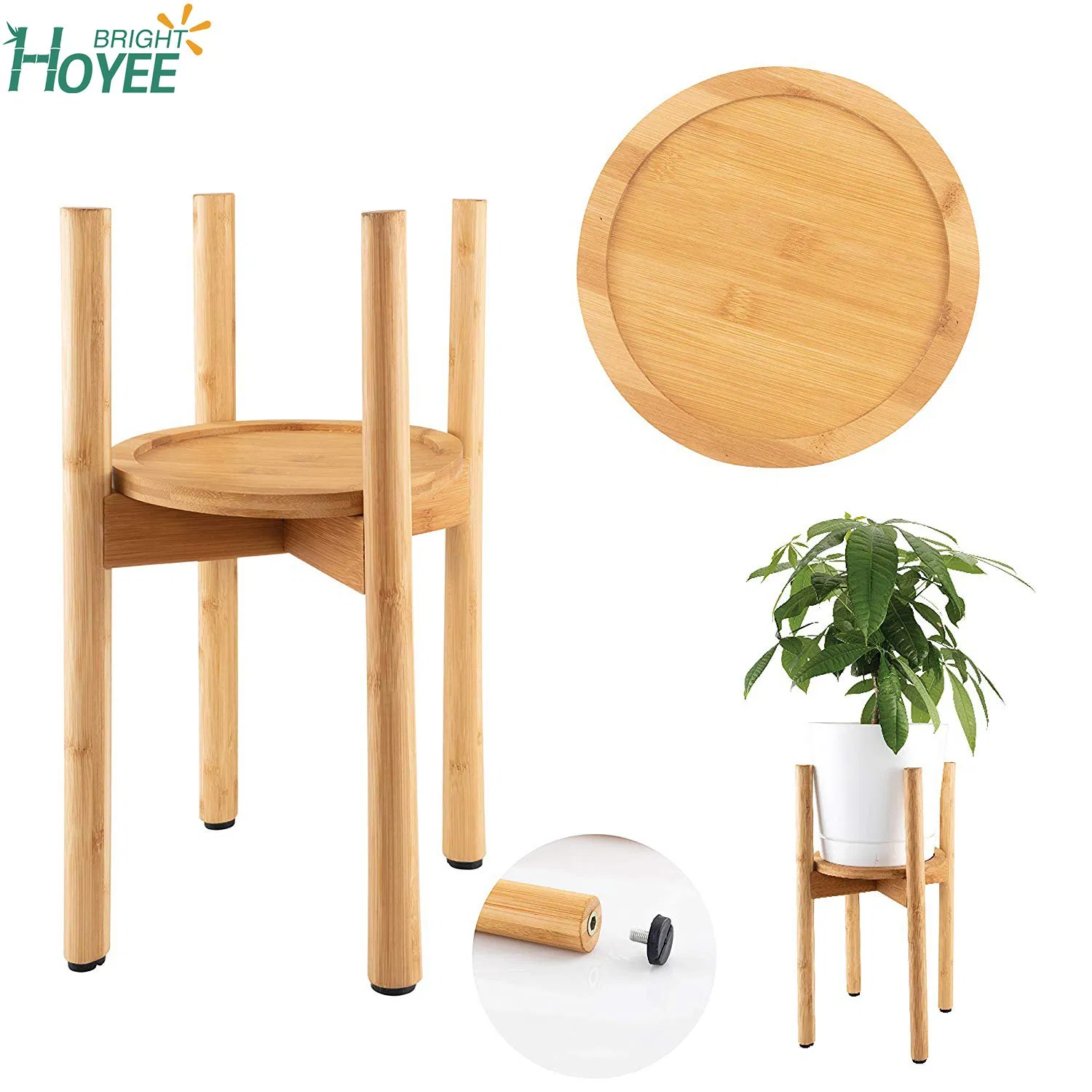 Banmboo Plant Stand MID Century Flower Pot Holder Indoor Modern Bamboo Stand Fits 7" Pot -Saucer Tray