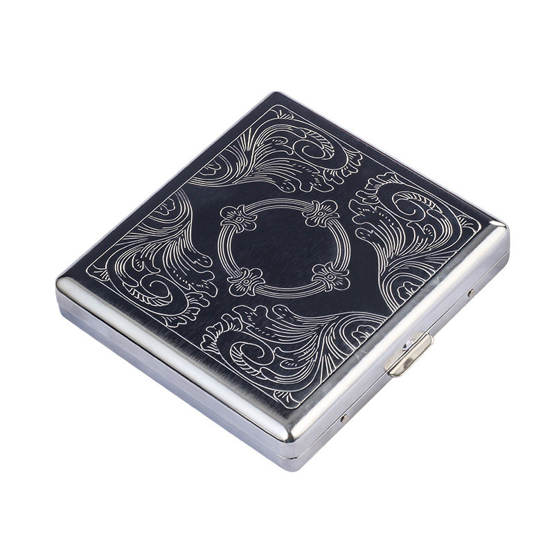 Ea450 Hot Selling 20 Capacity Classic Square Metal Tobaccos Case Relief Carved Flower Recyclable Moisture Proof Tobacco Cases