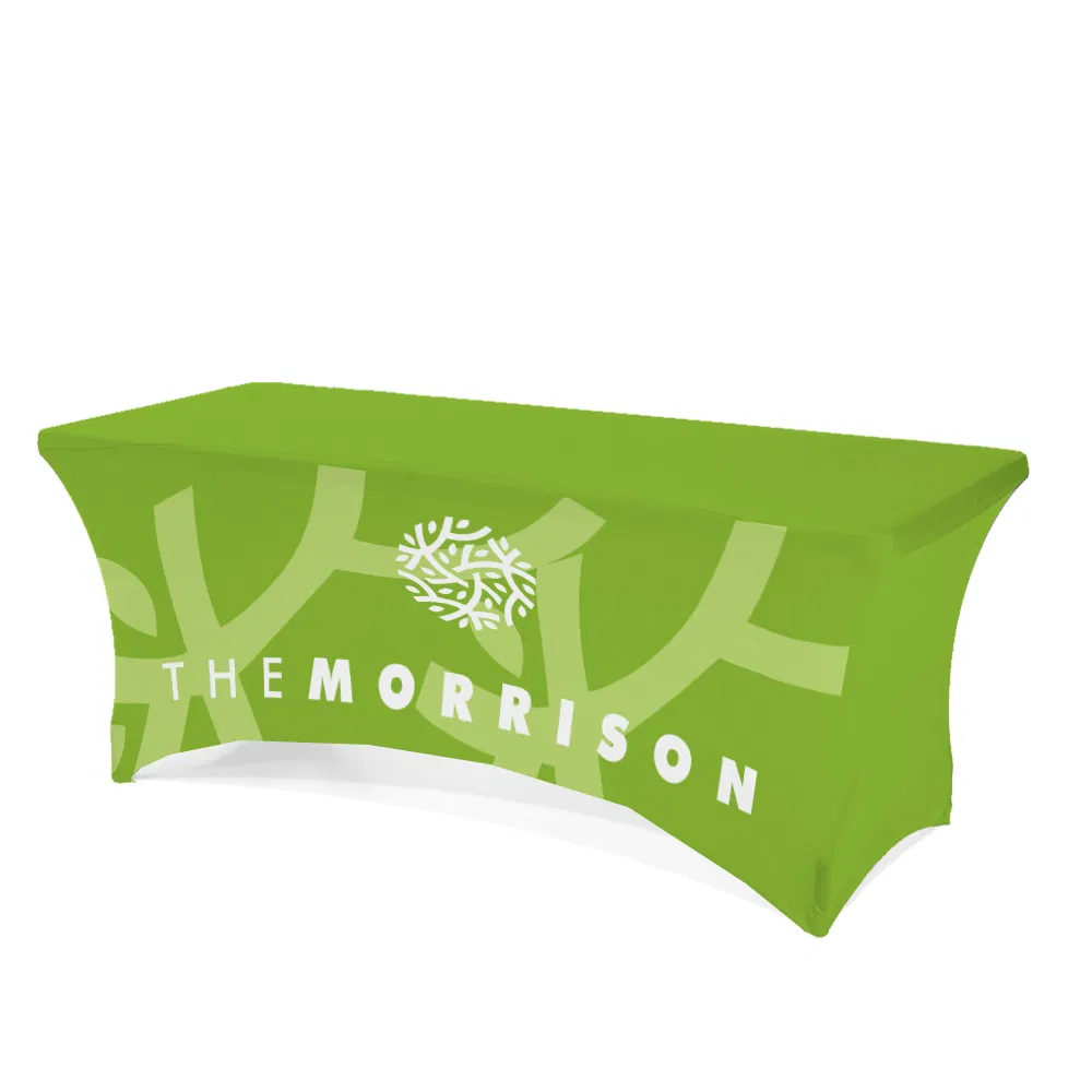 6FT 8FT Custom Printed Drape Stretch Spandex Fitted Table Cloth Throw Table Cover